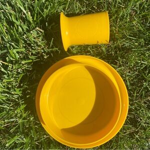 Vintage Tupperware Kids Set, Bright Yellow Daisy, Plate and Cup No Lids